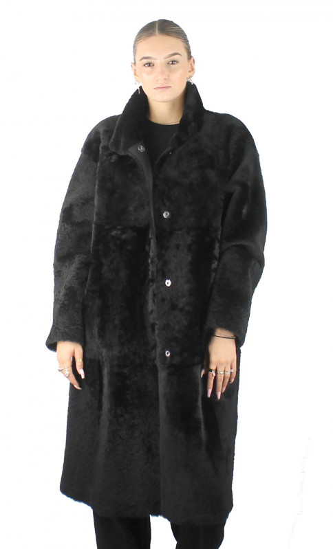 manteau en peau lainée noir